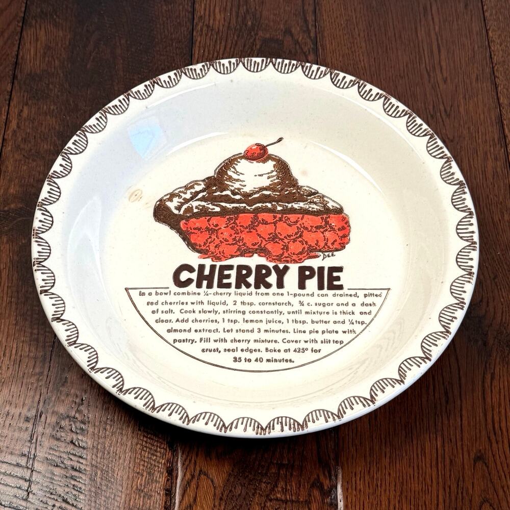 Vintage Cherry Pie Plate Ceramic Pie Dish Recipe Kitchen Decor
